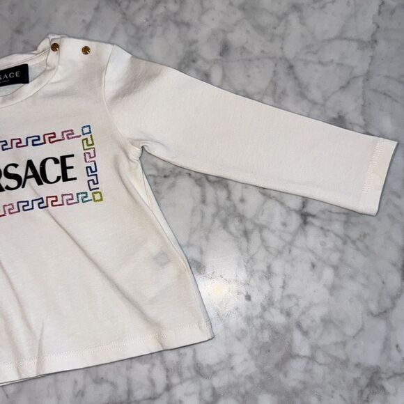 Versace Kids White Long Sleeve Shirt with glitter logo 12/18M - Picture 4 of 6